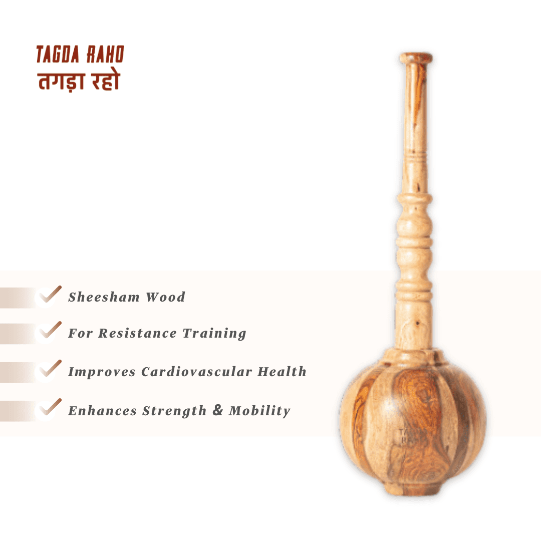 Classic Hanuman Gada – 8 Kg (18 lbs) Wooden Mace + Free Home Workout Series