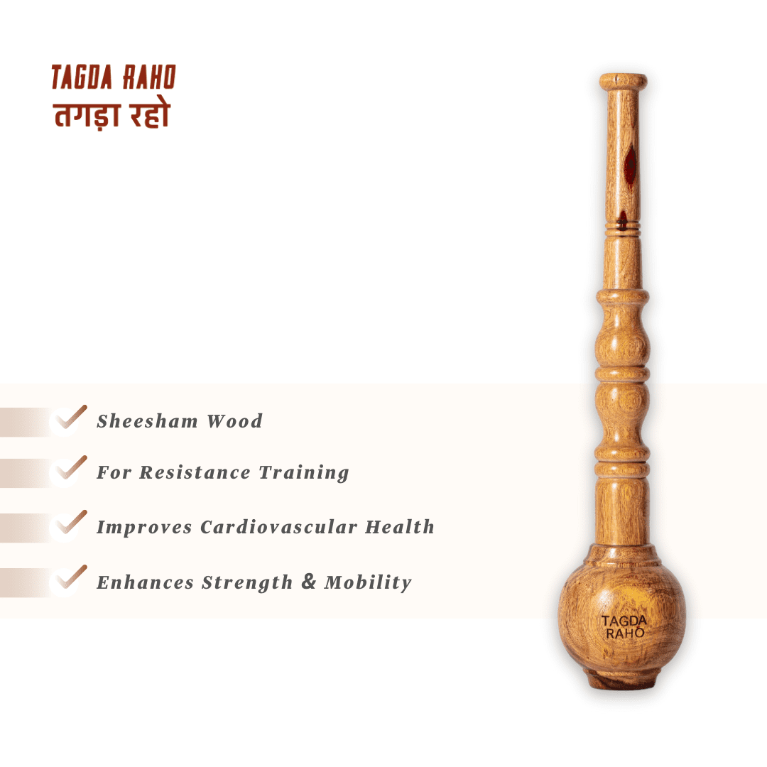 Classic Hanuman Gada – 2 Kg (4 lbs) Wooden Mace +  Free Home Workout Series
