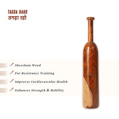 Classic Mudgar - 7 kg (15 lbs) Wooden Club + Free Home Workout Series