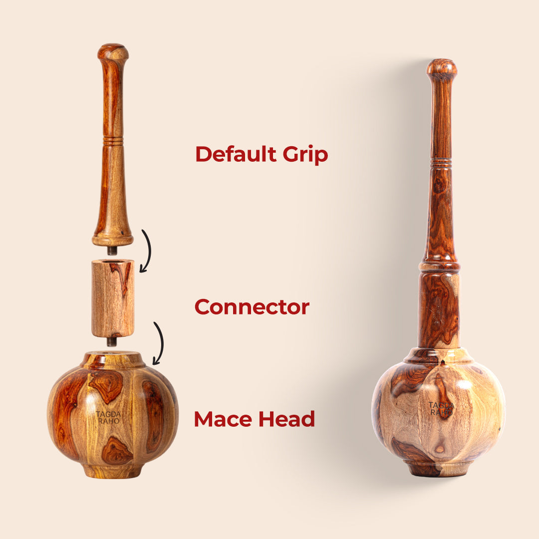 Adjustable Hanuman Gada – 6 kg (13 lbs) Wooden Mace +  Free Home Workout Series