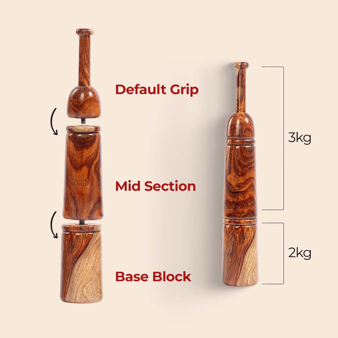 Adjustable Mudgar - 5 Kg (11 lbs) Wooden Club + Free Home Workout Series