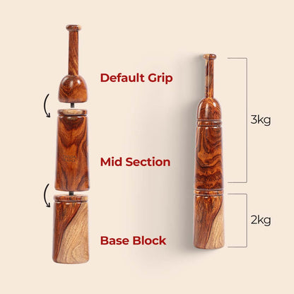 Adjustable Mudgar - 5 Kg (11 lbs) Wooden Club + Free Home Workout Series