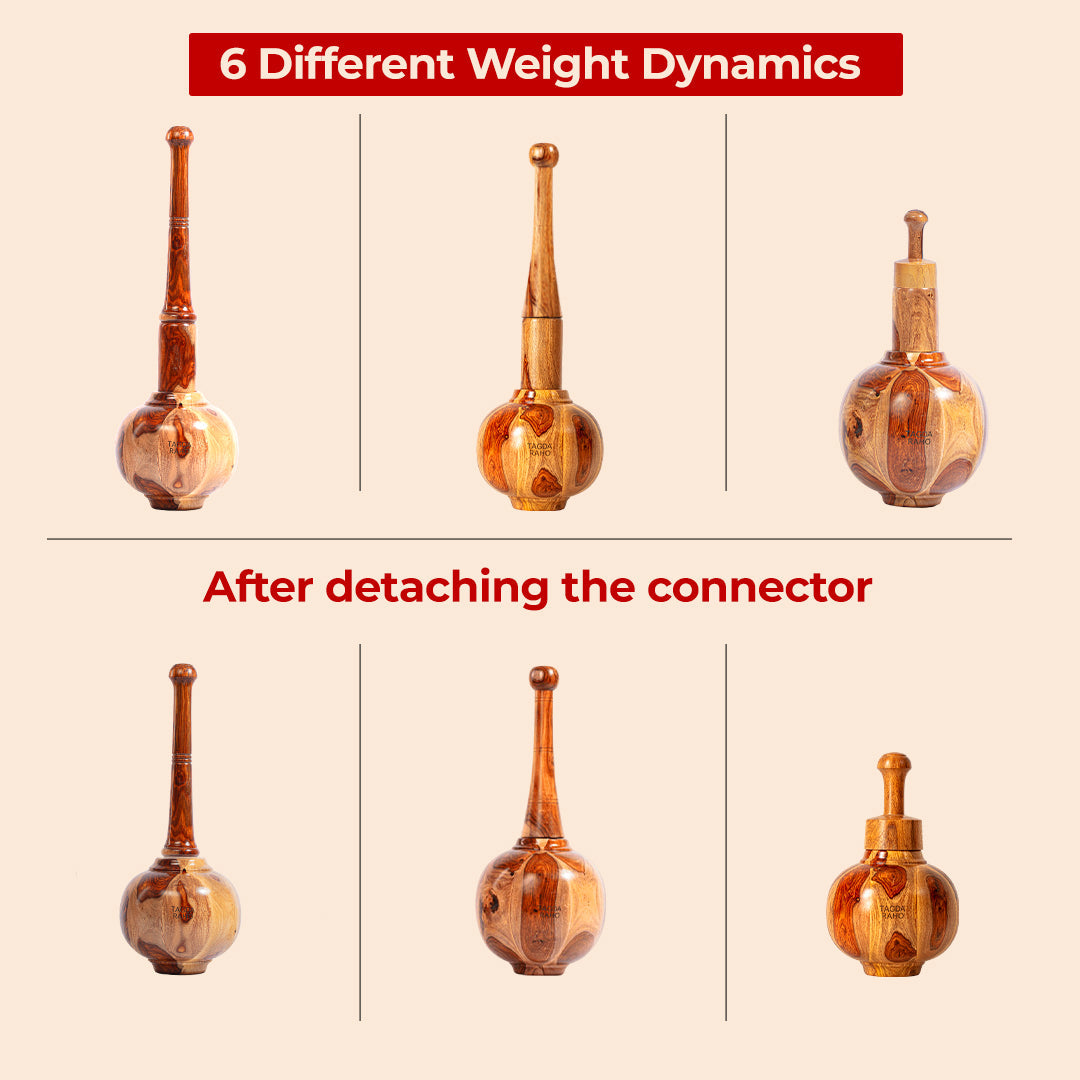 Adjustable Hanuman Gada – 6 kg (13 lbs) Wooden Mace +  Free Home Workout Series