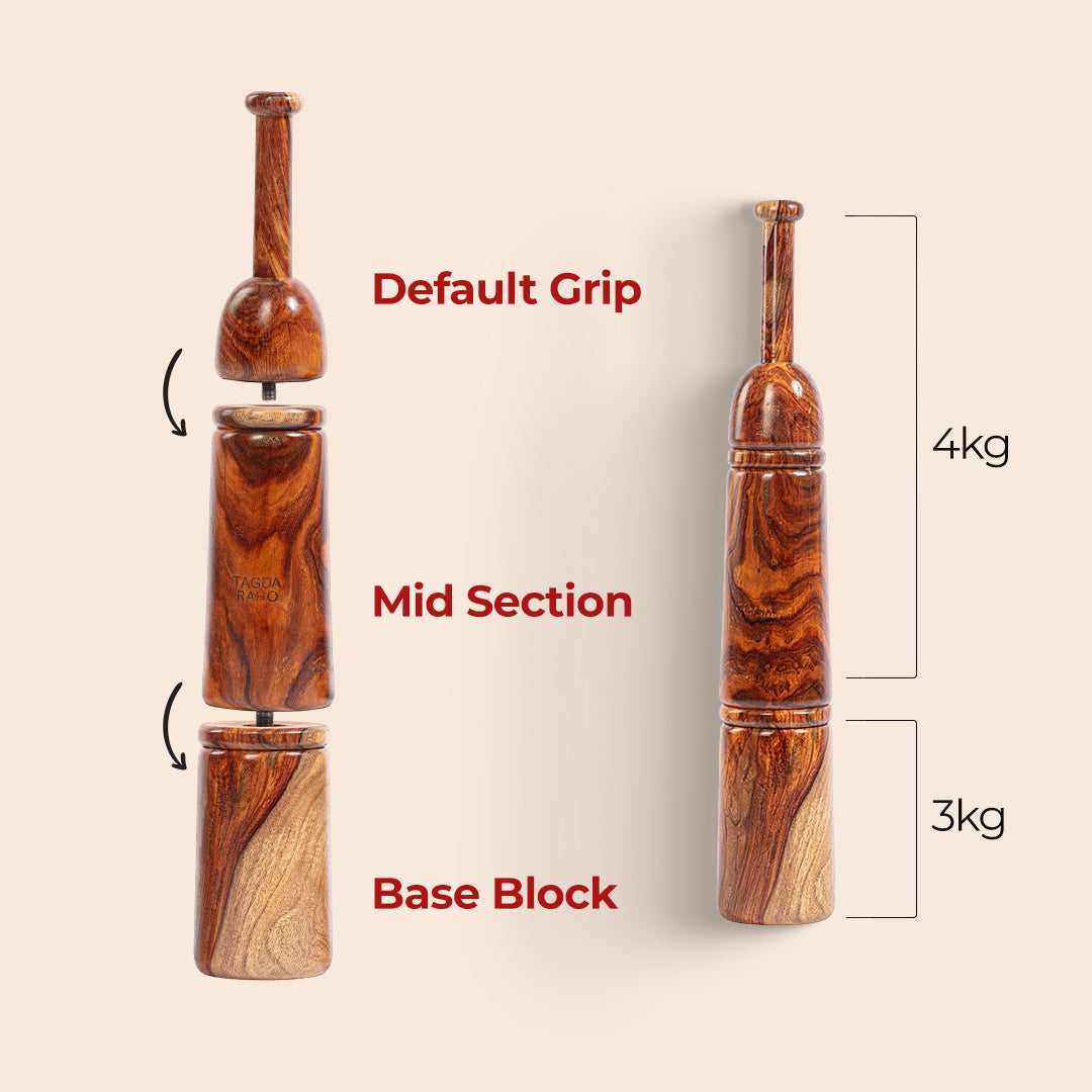 Adjustable Mudgar - 7 kg (15 lbs) Wooden Club + Free Home Workout Series