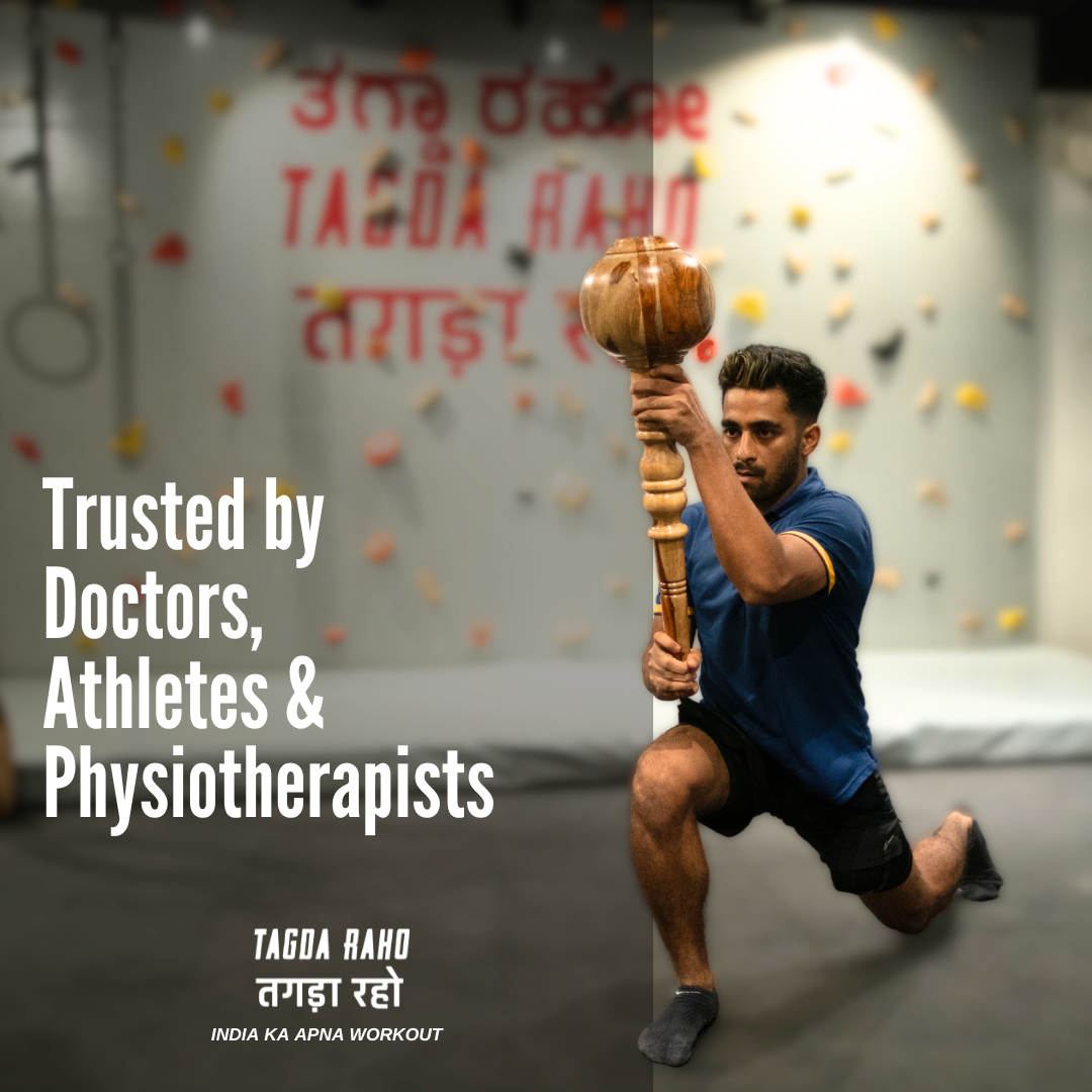 Classic Hanuman Gada – 8 Kg (18 lbs) Wooden Mace +  Free Home Workout Series